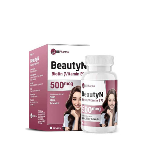Bt Pharma BeautyN Biotin 500Mcg 30 Tablets بي تي فارما بيوتين 500 ميكروجرام، 30 قرص