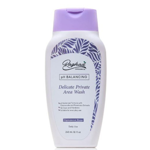 Raghad Organics Delicate Private Area Wash Damascus Rose 240MLرغد أورجانيكس غسول للمناطق الخاصة الحساسة برائحة الورد الدمشقي، 240 مل
