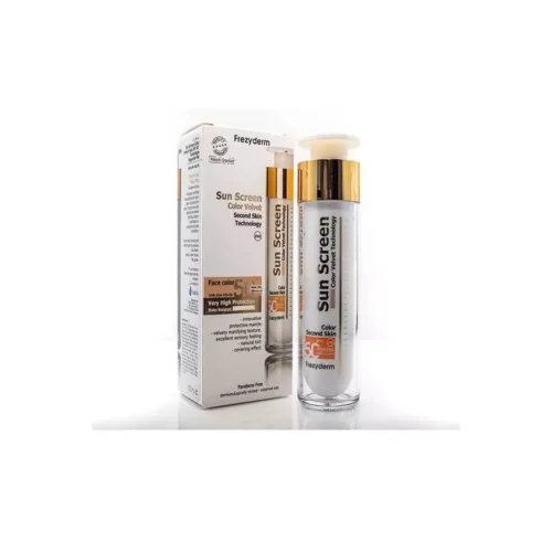 Frezyderm Sun Screen Velvet With Color SPF50+, 50Ml   فريزيديرم واقي شمس مخملي بعامل وقاية من أشعة الشمس 50+ مع كريم أساس ، 50 مل